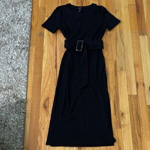 Forever 21 Black Ribbed Midi Dress with Belt
